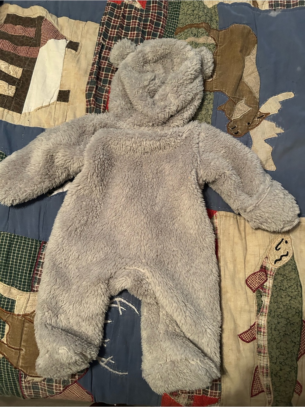 Carter's Light Gray Plush Bear Hooded Footed One-Piece